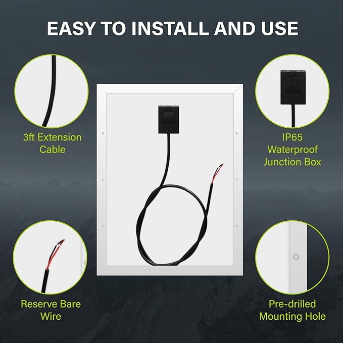 Newpowa 35W 24V High-Efficiency Monocrystalline Solar Panel - Designed for Off Grid Systems, Charges 24V Batteries of RV, Boat, Camper, Trailer, Gate Opener