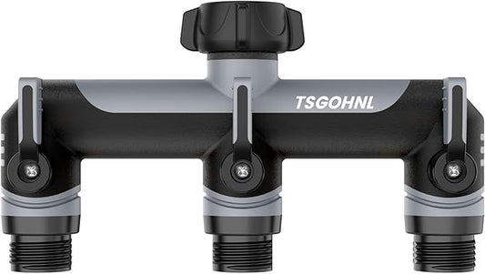 Garden Hose Splitter, 3/4-Inch Hose Manifold, Outdoor Faucet Adapter - Soft TPR Covering - Lightweight Non-Slip Sun-Resistant 3-Way Valve（Gray）