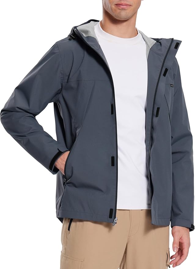 baleaf Men's Rain Jacket Waterproof Breathable Raincoat with Hood for Outdoor Hiking Traveling Cycling Windbreaker