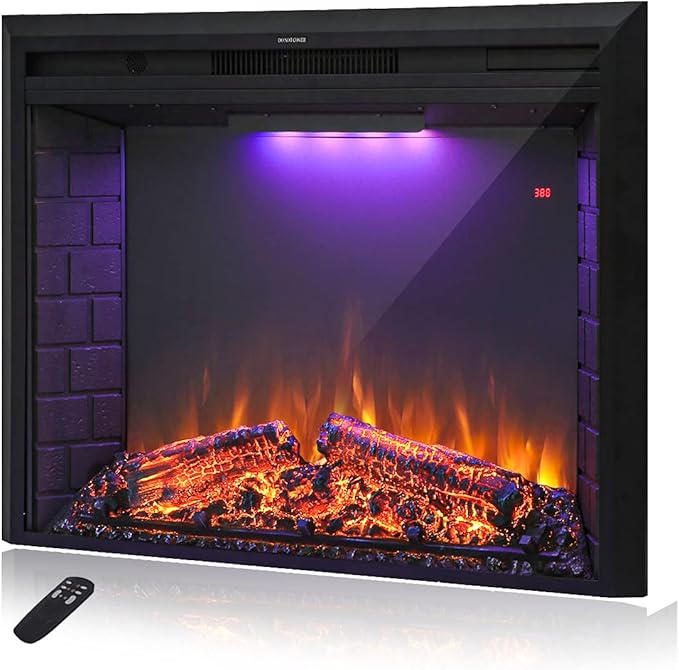 43'' Electric Fireplace Insert, Retro Recessed Fireplace Heater with Fire Cracking Sound, Remote Control & Timer, 750/1500W, Black