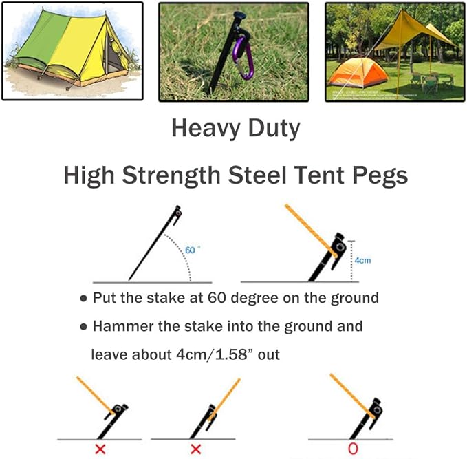 20 Pack 16 inch Tent Stakes Heavy Duty Metal Tent Pegs for Camping Steel Tent Pegs Unbreakable and Inflexible