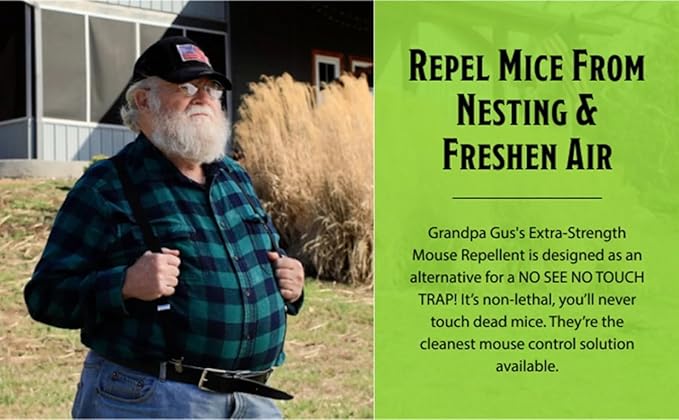 Grandpa Gus's Natural Mouse Repellent Pouches, Cinnamon/Peppermint Oils Repel Mice from Nesting & Freshen Air in Home/Cabin/Boat/Car/Storage/RV/Machinery/Shed, 1.75 Oz (40 Pouches)