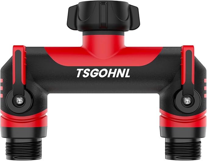 Garden Hose Splitter, 3/4-Inch Hose Manifold, Outdoor Faucet Adapter - Soft TPR Covering - Lightweight Non-Slip Sun-Resistant 2-Way Valve（red）