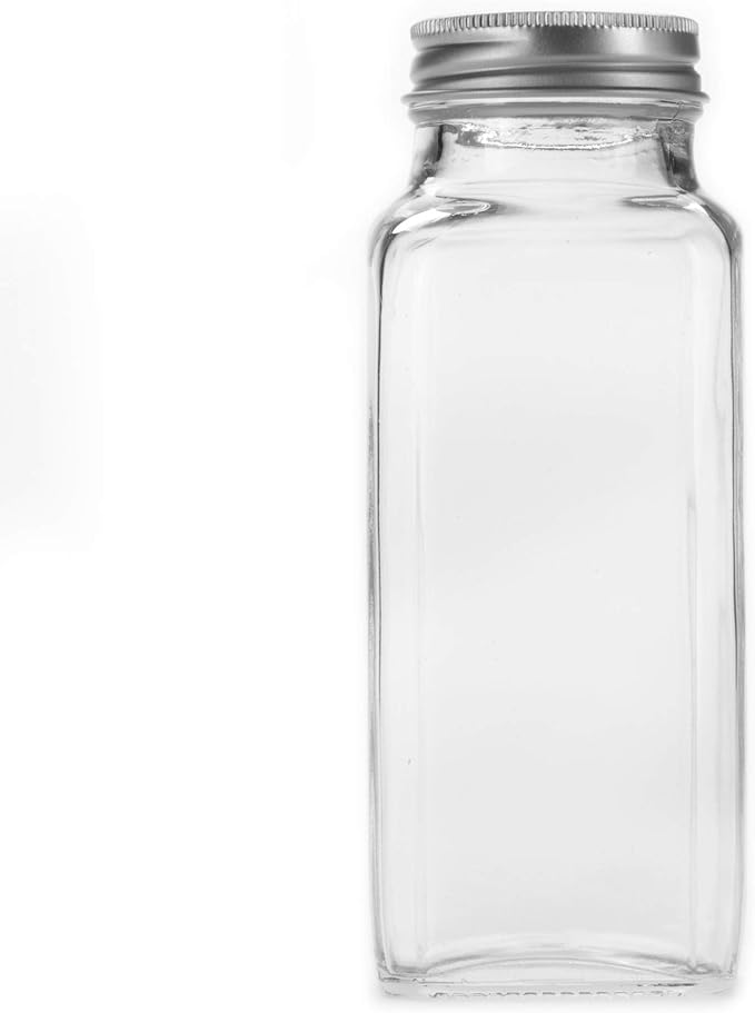 8 Extra Large, 8oz, BEST VALUE, Glass Spice Jars with 113 PVC Clear, plus 126 pre-printed Spice Chalkboard Labels. 8 Square Empty Jars, Airtight Cap, Pour/Sift Shakers