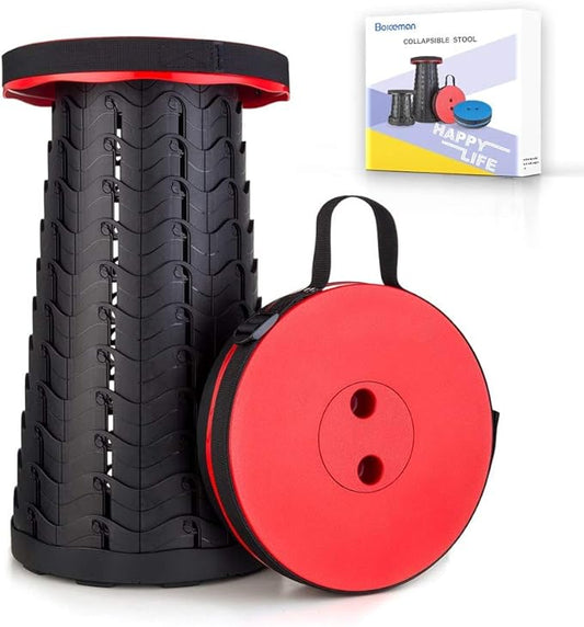 Boreeman Upgraded Folding Stool Lightweight Yet More Sturdy with Load Capacity 400lbs Portable Collapsible Stool for Camping Fishing Hiking BBQ (Red)