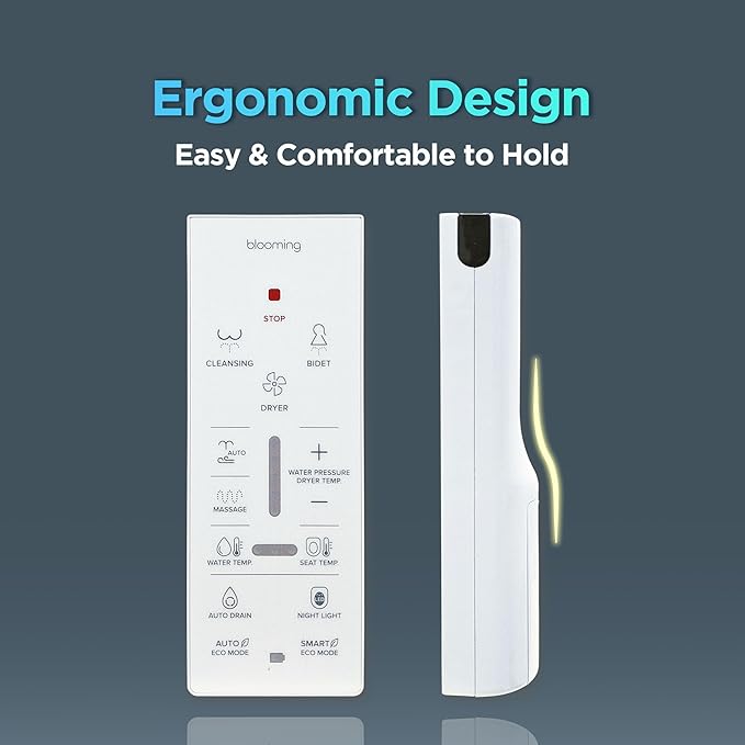 Blooming NB-R1060TE Bidet Toilet Seat, Smart Toilet Seat with Dual Nozzle, Warm Water, Dryer, Heated Seat, Ambient Nightlight, Electric Bidet with Remote (White/Elongated)