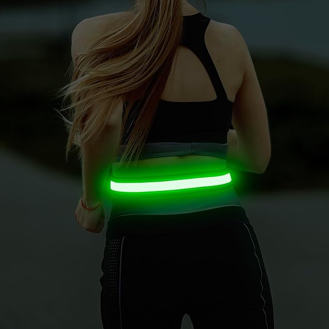 Illumifun LED Running Belt - USB Rechargeable Light Up Sash, High-Visibility Elastic Waistband Light for Running Cycling Hiking Camping Nighttime Activities
