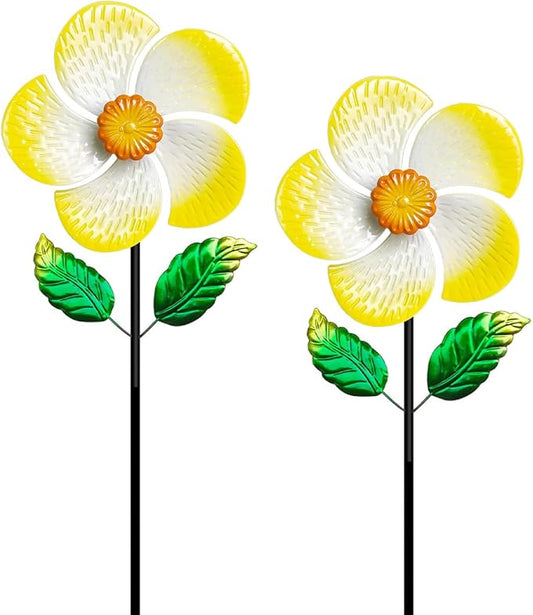 2 Pack Metal Wind Spinners for Garden Decor - Outdoor Windmill Sculptures, Durable Yard Art Wind Spinners Metal Wind Spinner for Patio Lawn Ornament, Vibrant Orange Garden Spinners