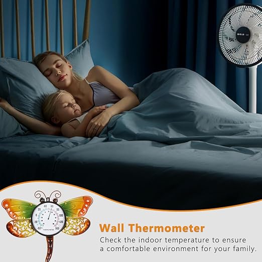 16.5" Outdoor Thermometer, Dragonfly Indoor Thermometer No Need Battery, Metal Wall Thermometer for Patio Room Decor