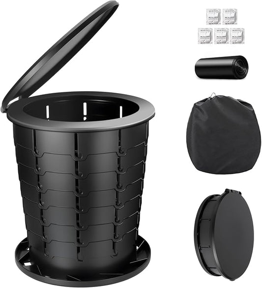 Camping Toilet, Retractable Portable Toilet for Adults Kids, Adjustable Height Portable Potty with Lid, Foldable Travel Potty for Camping, Hiking, Fishing, Car Travel, RV, Road Trip, Beach (13”H)