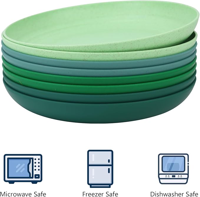 Homienly Dessert & Salad Set - Unbreakable Wheat Straw Plates, 8-10 inch, Reusable (Green Series)