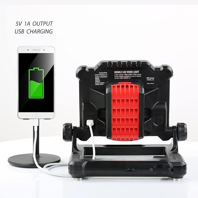 4000Lumens Work Flood Light Cordless Portable Rechargeable Led Work Lights with Magnet for Mechanic, Compatible with Dewalt 20v, Milwaukee,Makita 18v m18 Lithium Tool Battery, Black