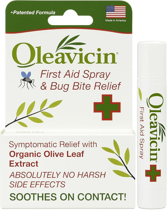 First Aid Spray & Bug Bite Relief for Use on Minor Skin Irritations | Soothing Comfort | Patented Formula | Olive Leaf Extract | Natural | 0.17 oz (5ml) (10)