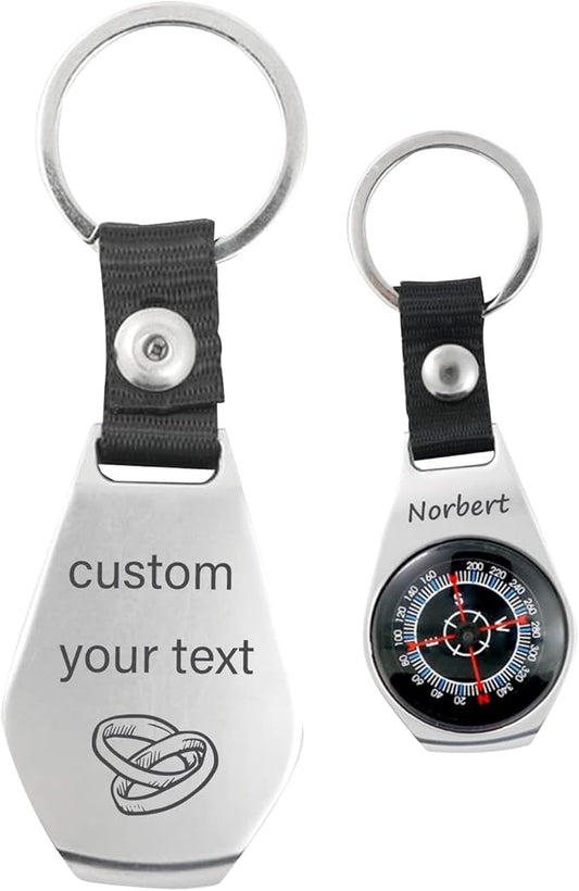 Custom Engraved Compass Keychain - Personalized Brass Compass with Luminous Function, Waterproof Survival Tool for Hiking Camping Graduation Gifts
