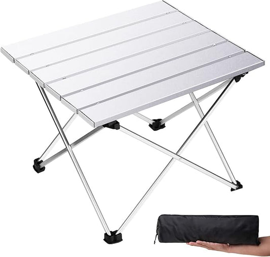 Grope Small Folding Camping Table with Aluminum Table Top, Beach Table for Sand with Carrying Bag,Prefect for Outdoor,Picnic,BBQ,Cooking,Festival