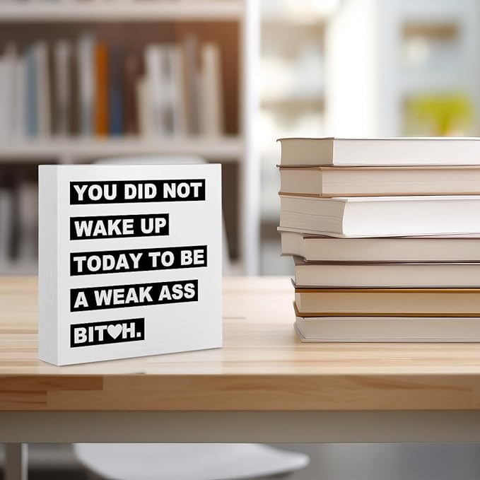 Inspirational Office Supplies Rustic Desk Decor Motivational White Wooden Box Sign Funny Farmhouse Wood Plaque Positive Cubicle Accessories Workout Room Gym Home Shelf Table Counter Decorations