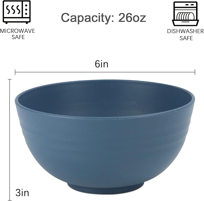 Homienly Unbreakable Cereal Bowl Set 26 OZ, Premium Wheat Straw Bowls Set of 8, Microwave and Dishwasher Safe Bowls, Dessert Bowl for Kitchen, Serving Soup, Unbreakable Oatmeal Bowls(Blue, 26 OZ)