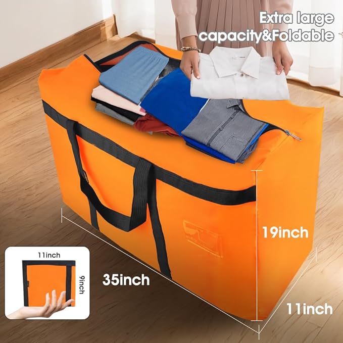 Duffle Bag for Travel, 24Gallons Bag Foldable Travel Duffel Bag Tote Carry on Luggage Duffle Overnight for Women and Men, Large Collapsible Waterproof Suitcase with Zippers and Handles, Orange