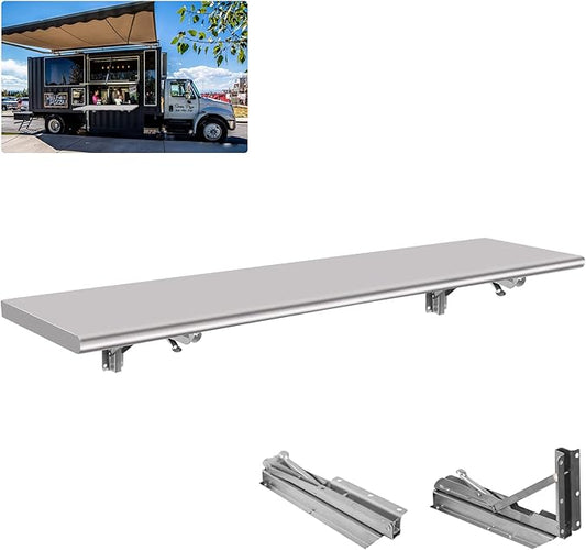 50" x 12" Folding Concession Shelf–Stainless Steel Food Shelf Serving for Concession Serving Window,Kitchen,Restaurant,Bar Use