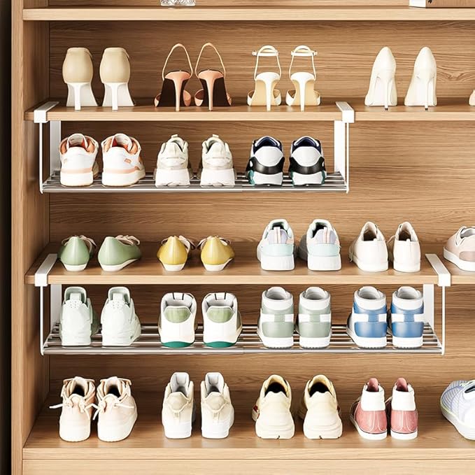 Expandable Shoe Rack Organizer - Adjustable Shoe Rack & Under Cabinet Shelf - for Shoe or Clothing Storage and Organization, Under Shelf Storage (Stainless,1Pcs)