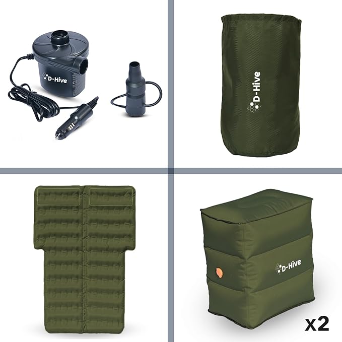 D-Hive Unbeatable Durability SUV Air Mattress for Car Camping, Durable Extra Thick 300D Oxford Fabric, Quick Easy Set-Up w/Electric Pump, Car Bed Mattress, Forrest Green