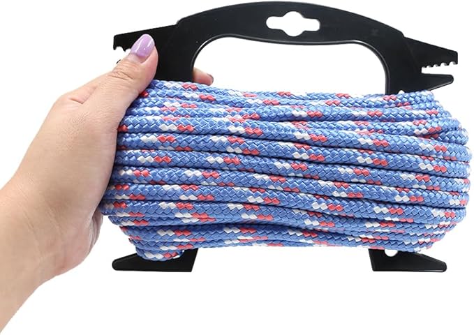 Braided Polypropylene Rope, 5/16" x 50FT, Blue/White/Red - Multi-Purpose for Camping, Hiking, Climbing, Boating & Securing Gear