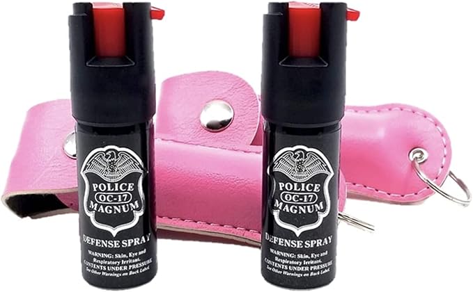 POLICE MAGNUM Mini Pepper Spray Self Defense- Max Heat Strength OC Spray- 2 Pack 1/2 Ounce Holster Keychains