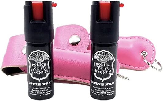 POLICE MAGNUM Mini Pepper Spray Self Defense- Max Heat Strength OC Spray- 2 Pack 1/2 Ounce Holster Keychains