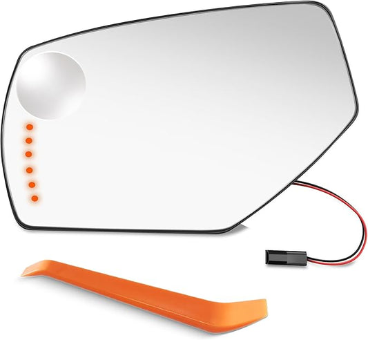 Driver Side Mirror Replacement for 2014-2017 Chevy Silverado 1500 2500HD 3500HD, 2015 2016 2017 GMC Sierra 1500 2500 HD 3500 HD - Mirror Glass with Turn Signal and Spotter Glass, GM1324146