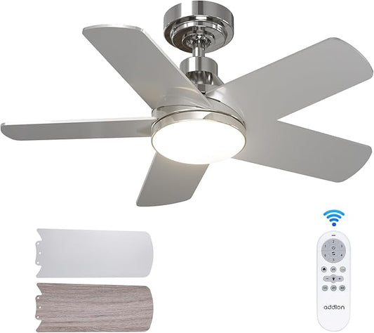 addlon Ceiling Fans with Lights, 32 inch Nickel Ceiling Fan with Light and Remote Control, Reversible, 3CCT, Dimmable, Noiseless, Small Ceiling Fan for Bedroom, Farmhouse, Indoor/Outdoor Use