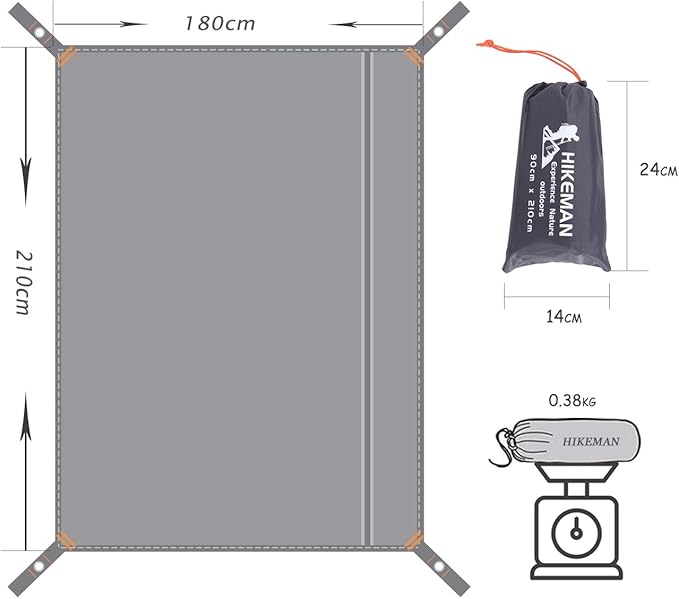 Hikeman Tent Footprint - Waterproof Camping Tarp, Heavy Duty Tent Floor Saver, Ultralight Ground Sheet Mat for Hiking, Backpacking, Hammock, Beach - Storage Bag Included(L-83”x71”)