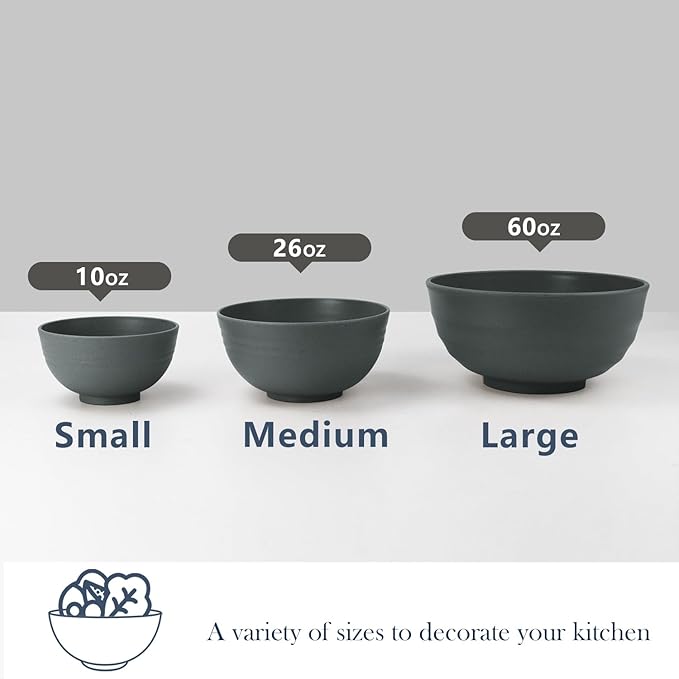 Homienly Wheat Straw Small Bowls, Dessert Bowls for Kitchen, Camping, Party, Unbreakable Mini Bowl Set of 8, 10 OZ Microwave and Dishwasher Safe Appetizer Bowl,Yogurt Bowls Set (Dark Grey)