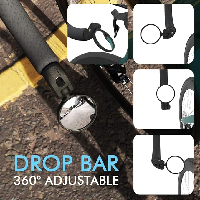 Bike Mirrors,Bike Bar End Mirror, HD Glass Convex Lens Bicycle Rearview Mirror, Safe Cycling Rearview Mirror, Easy to Install