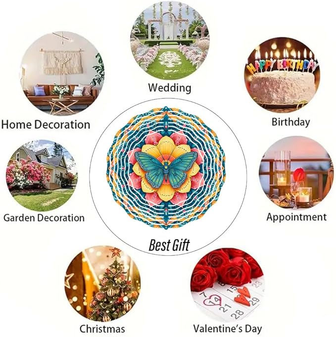 3D Wind Spinner for Garden - 10inch Stainless Steel with Double-Sided UV Printing | High-Resolution Images | Weather-Resistant Outdoor Spinning Decor for Patio, Yard & Gifts (Butterfly)