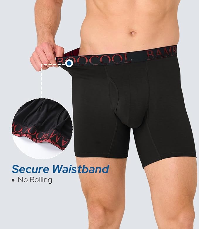 BAMBOO COOL Men's Underwear Boxer Briefs Fly with Built-in 3D Pouch Comfortable Cool Underwear for Men 4 Pack