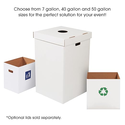 AVIDITI 40 or 50 Gallon Corrugated Cardboard Trash Can and Recycling Bin Lids with Hole (10-Pack) 18"L x 18"W x 3"H, White, Reusable and Disposable Garbage Lid for Parties and Outdoor Events
