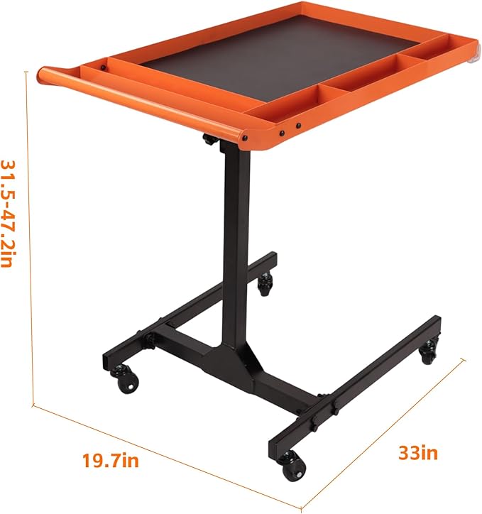 Heavy-Duty Adjustable Rolling Work Table – 220LBS Capacity Steel Tool Cart with 4 Smooth Casters, Height-Adjustable (31.5"-47.2") – Perfect for Garage, Workshop, DIY Repairs & Mechanics
