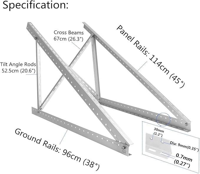 45'' Solar Panel Mount Brackets for 100-400 Watt Solar Panel,with Foldable Tilt Legs and Reinforced Cross Bars,Suitable for RV, Roof, Boat, Off-Grid etc.