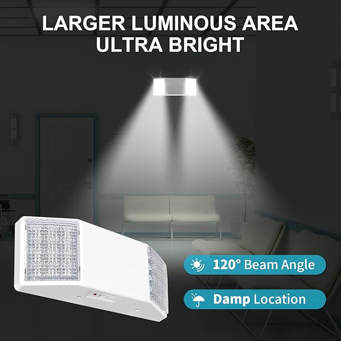 6 Pack LED Emergency Lights with Battery Backup, Two Square Heads Commercial Emergency Light, UL Listed for Damp Location,AC 120/277V, Hardwired Emergency Lights for Business