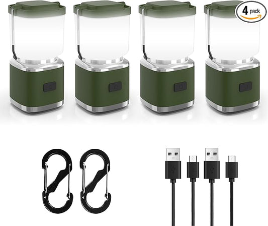 LED Camping Lantern Rechargeable, 2000LM Small Camping Lights Lantern with Redlight&20Hours Runtime&Stepless Dimming, Hurricane Emergency Lights for Power Outages, Waterproof, Camping Essentials,4pcs