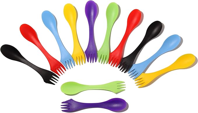 12Pcs Plastic Sporks Tritan Sporks 3 in 1 Travel Fork for Camping, Travel, Home, Restaurant (7 Inch)