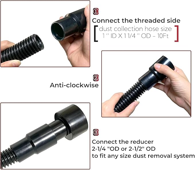 Dust Collection Hose Kit with 5 Fittings and Reducer Connects 2-1/2" and 2-1/4" ID for Woodworking Power Tools Home and Wet/Dry Shop Vacuums