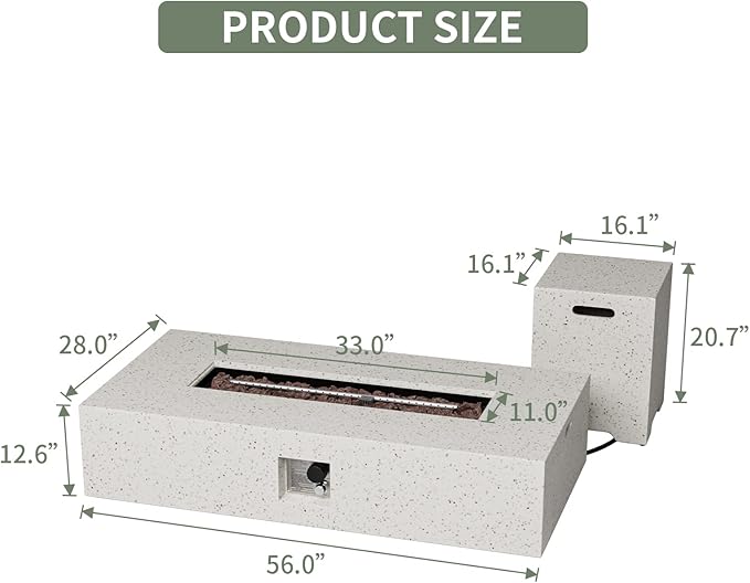 COSIEST 2-Piece Outdoor Propane Fire Table Set, Rectangle Concrete 56" Rectangular Fire Pit, CSA Certified, 50,000 BTU, w 20lb Tank Table,Waterproof Cover for Garden, Porch, Backyard