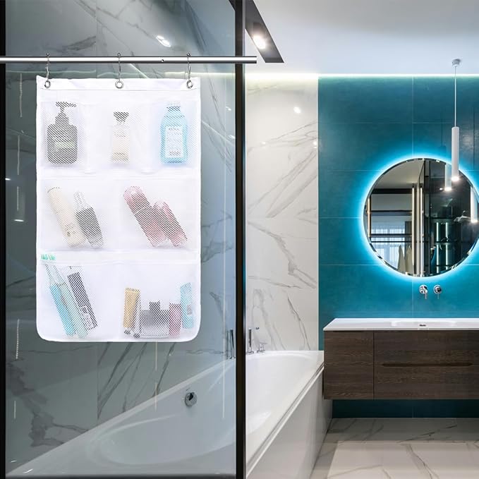 Hanging Mesh Shower Caddy for Bathroom - Quick Drying Portable Shower Organizer with Multiple Pockets for Soap,Shampoo and Cruise Ship Essentials Saving Bathroom Storage,White,2 Pack