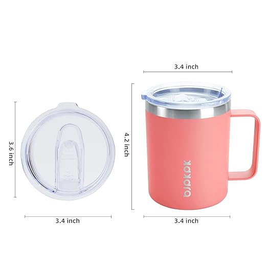 BJPKPK 2 pcs Insulated Coffee Mug, 14oz Insulated Tumbler with Lid, Stainless Steel Coffee Cups with Splash Proof Lid-Light Pink
