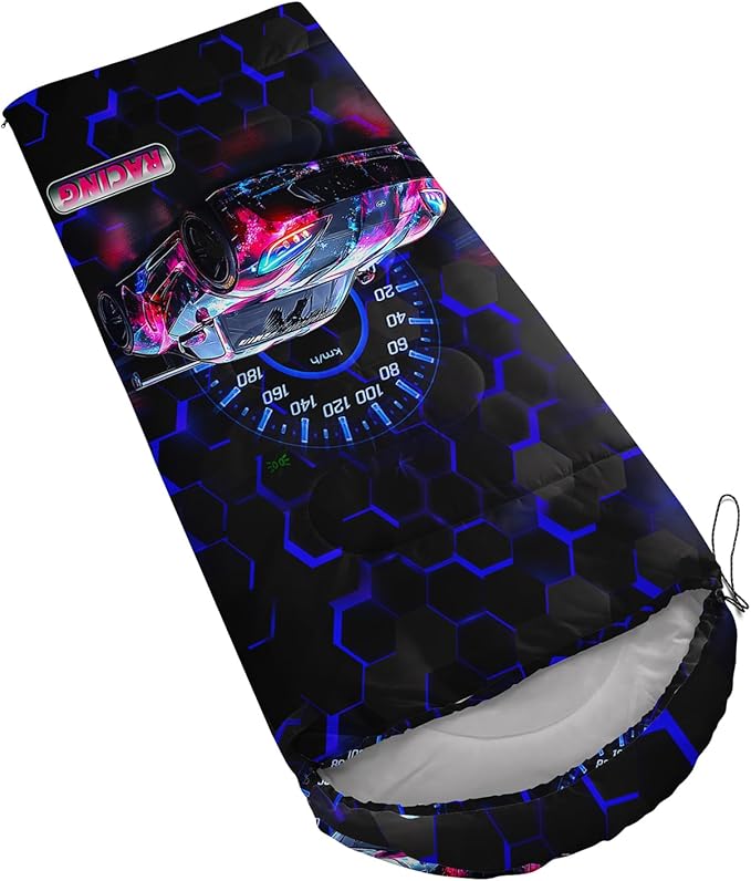 AILONEN Blue Glowing Basketball Sleeping Bag for Kids Boys,Warm and Cool Weather,Lightweight,Waterproof Backpacking,City Theme Ball Sports Sleeping Bag for Camping