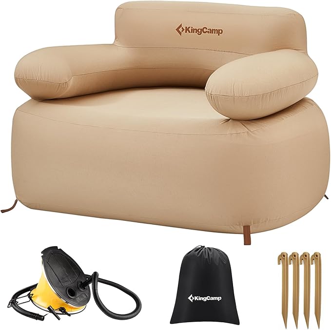 KingCamp Inflatable Couch for Camping, Portable Foldable Eco-Friendly Reach-Certified PVC Liner Air Lounger Blow Up Sofa with Foot Pump, Pegs, Repair Kit & Removable Cover