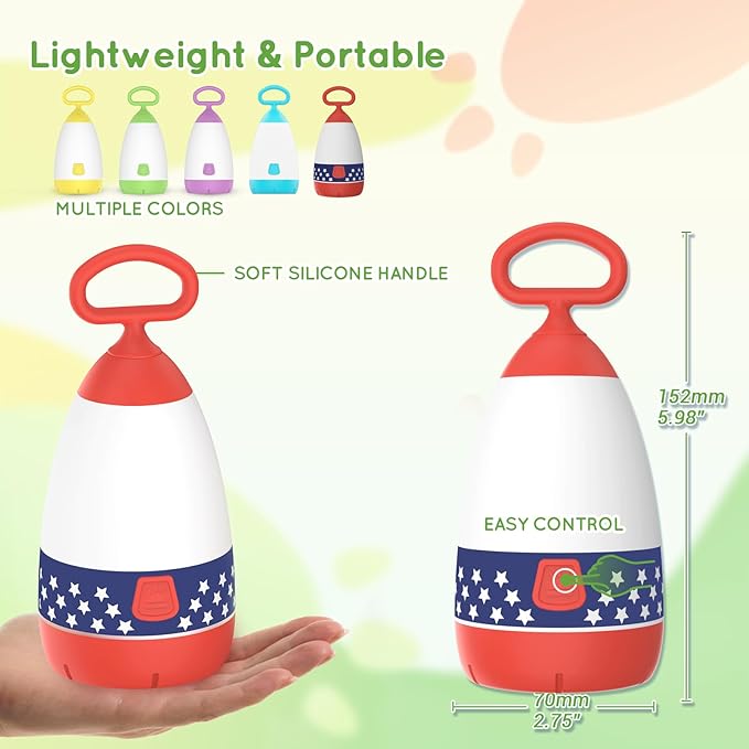 Kids Camping Lantern & Night Light Battery Powered (AAA Included), 360° Eye-Safe Light, IPX4 Waterproof with RGB Modes Portable for Outdoor, Emergency & Bedtime, Gift for Children (Flag)
