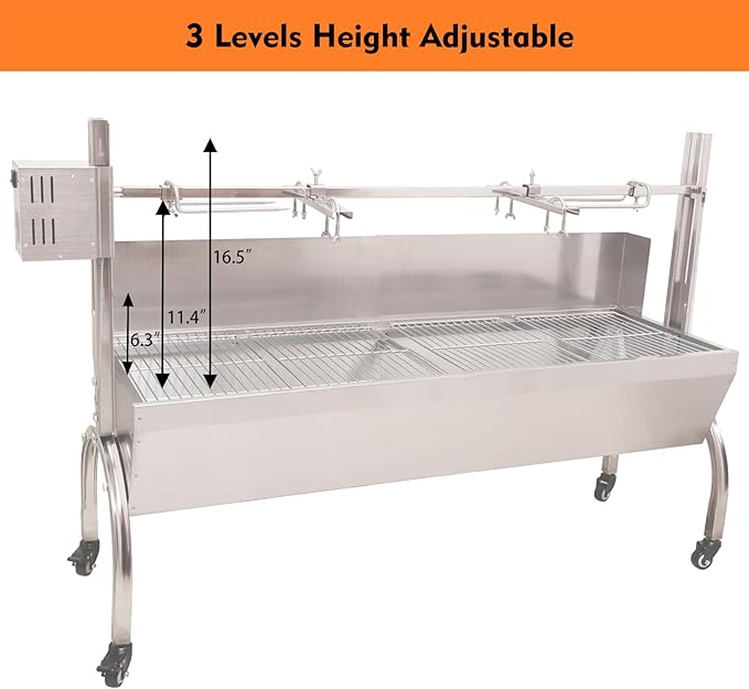 50W Rotisserie Grill With Wind Screen - 51 Inch BBQ Outdoor Pig & Lamb Spit Roaster - 132LBS/60KG Stainless Steel Charcoal Spit Rotisserie Grill for Camping & Outdoor Barbecue