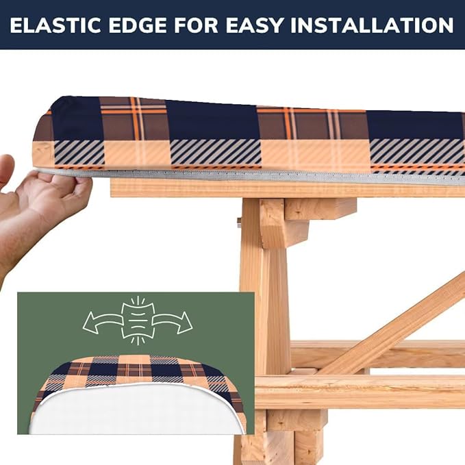 CAPSCEOLL Fitted Picnic Table Cover with Bench Covers with Elastic 6Ft Waterproof Camping Picnic Table Cover Cloths for Outdoors Camping Tablecloth with Drawstring Bag, 72X30in, Autumn Plaid